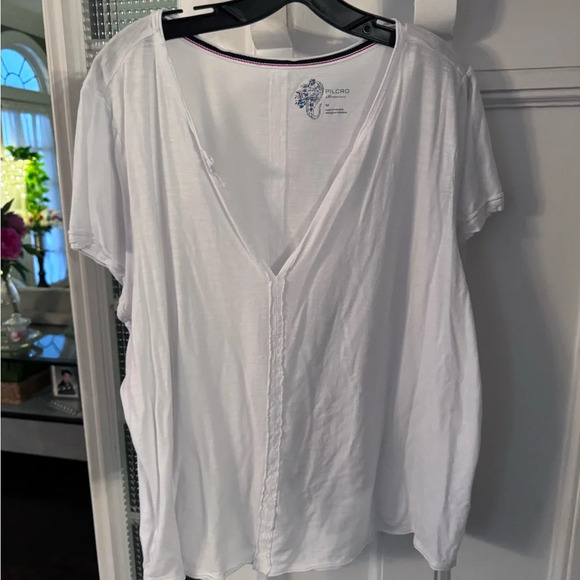 NEW Pilcro Anthropologie White V-Neck Cotton  Blend Shirt Size 3X - Picture 2 of 10